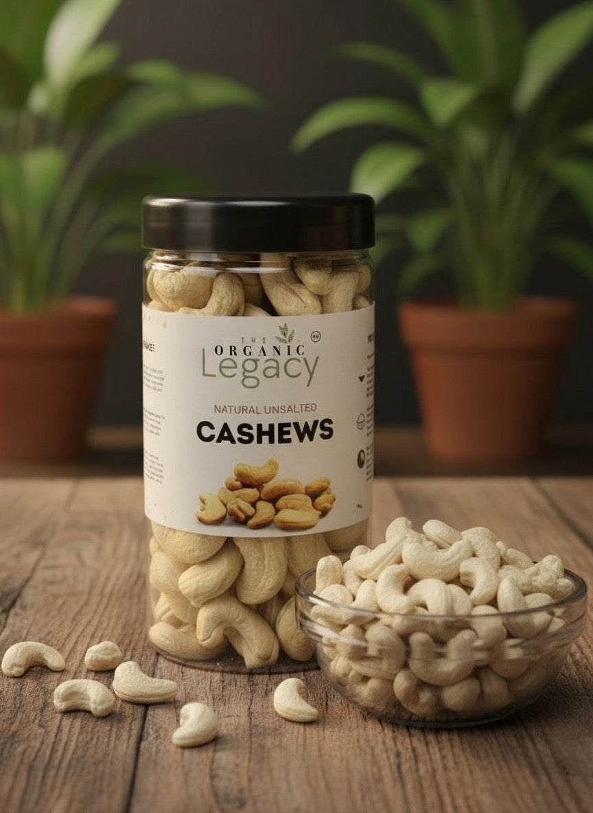 Natural Unsalted Cashews | Premium Whole Kaju | 100% Organic & Handpicked - 180g
